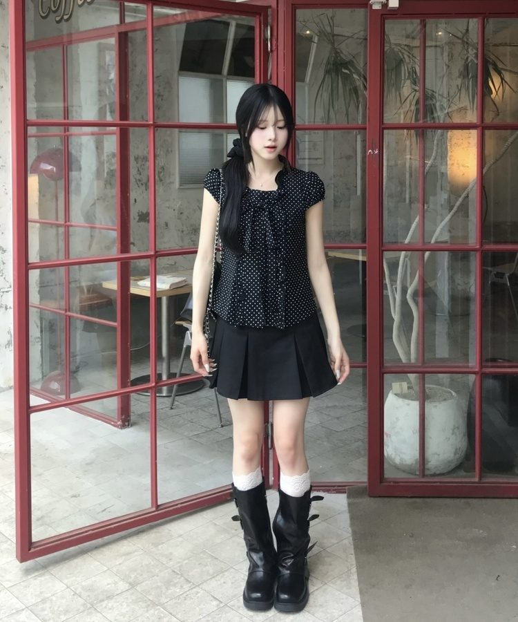 미니 도트 블라우스 블랙