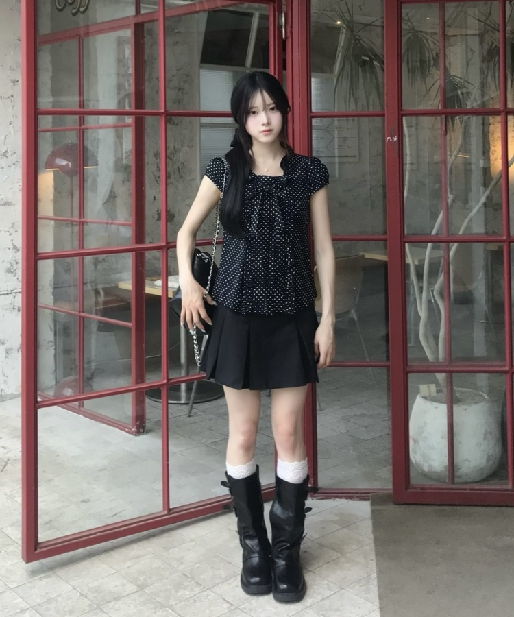 미니 도트 블라우스 블랙