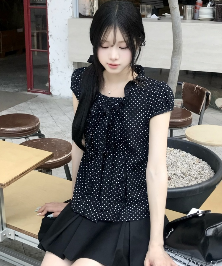 미니 도트 블라우스 블랙