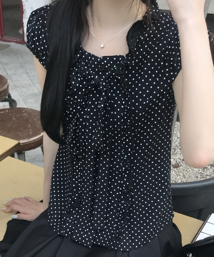 미니 도트 블라우스 블랙