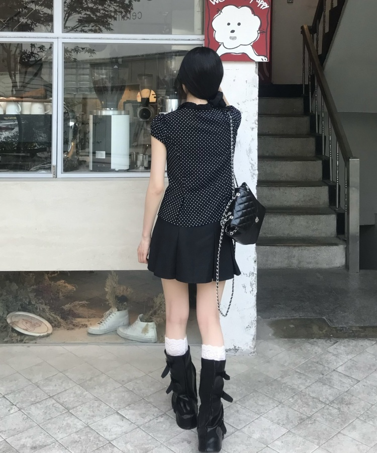 미니 도트 블라우스 블랙