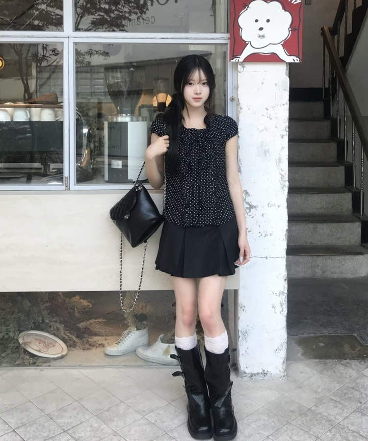 미니 도트 블라우스 블랙