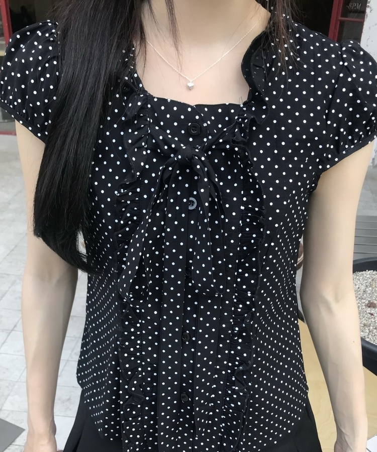 미니 도트 블라우스 블랙