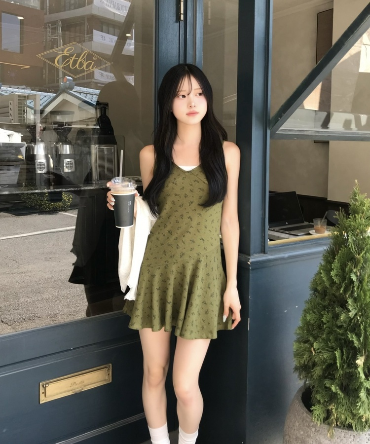 グリーンフラワーキャミワンピース GREEN