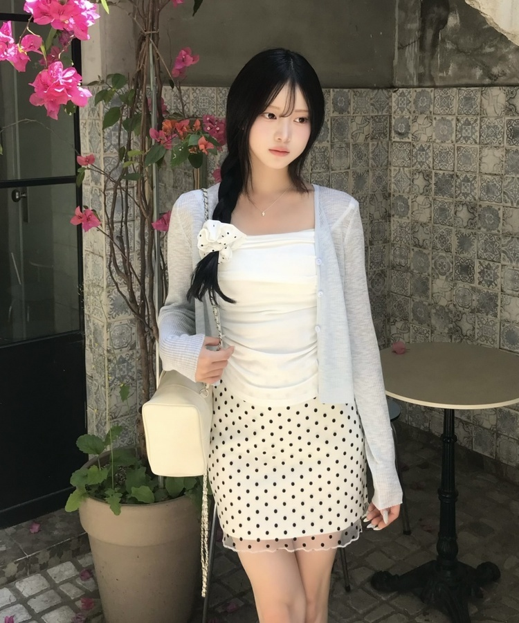 도트 레이스 스커트  화이트