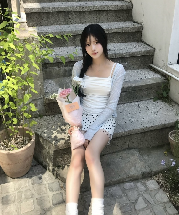 도트 레이스 스커트  화이트