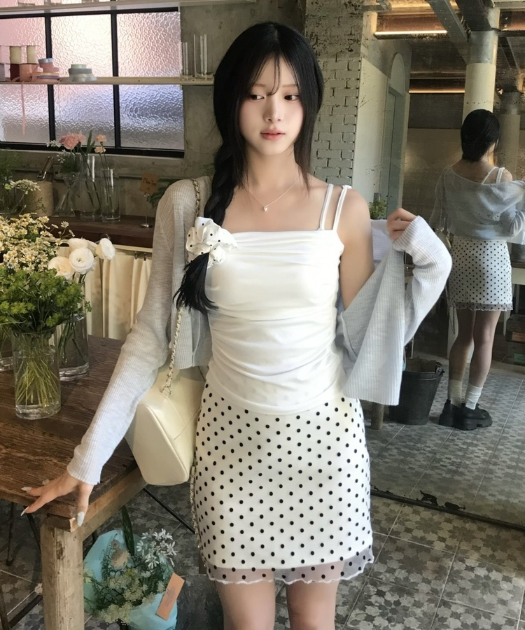 도트 레이스 스커트  화이트