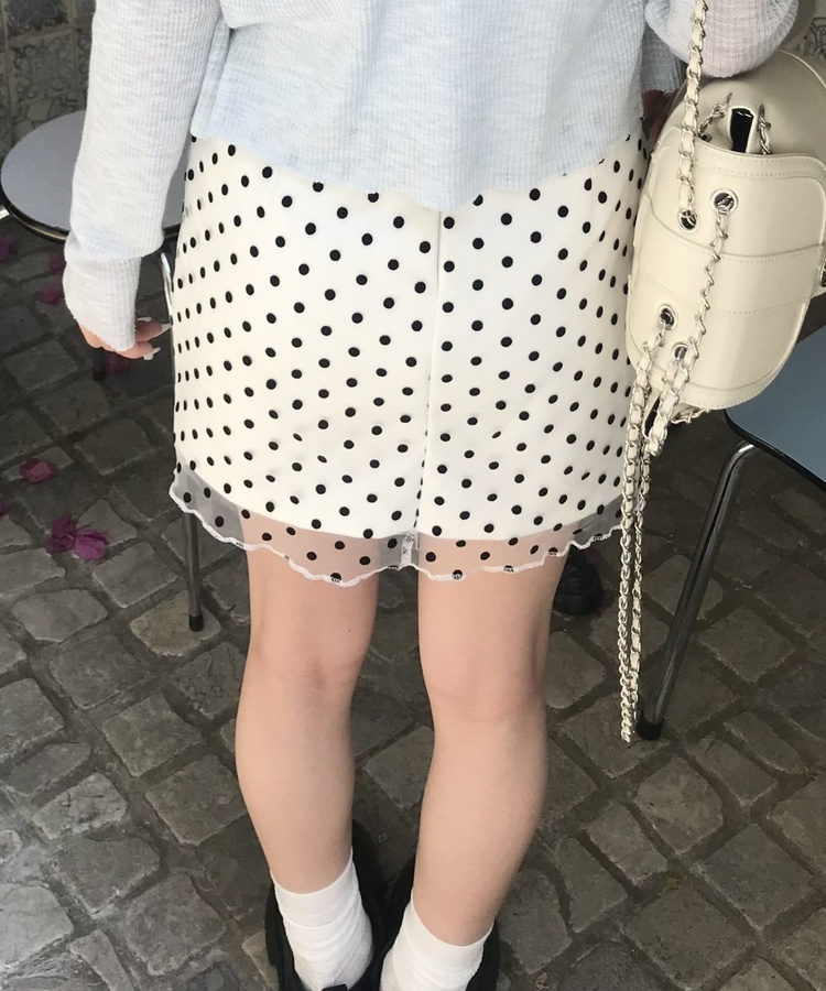 도트 레이스 스커트  화이트