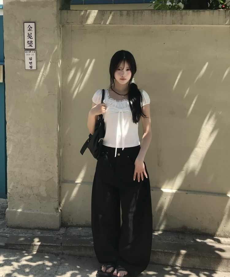레이스 레이어드 반소매 티셔츠 화이트