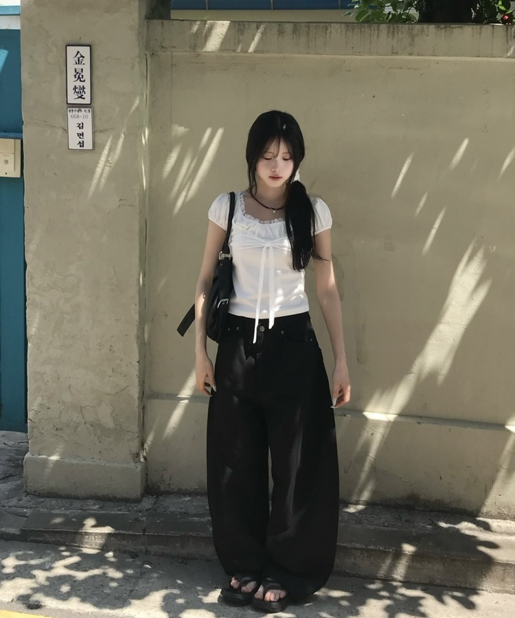 레이스 레이어드 반소매 티셔츠 화이트