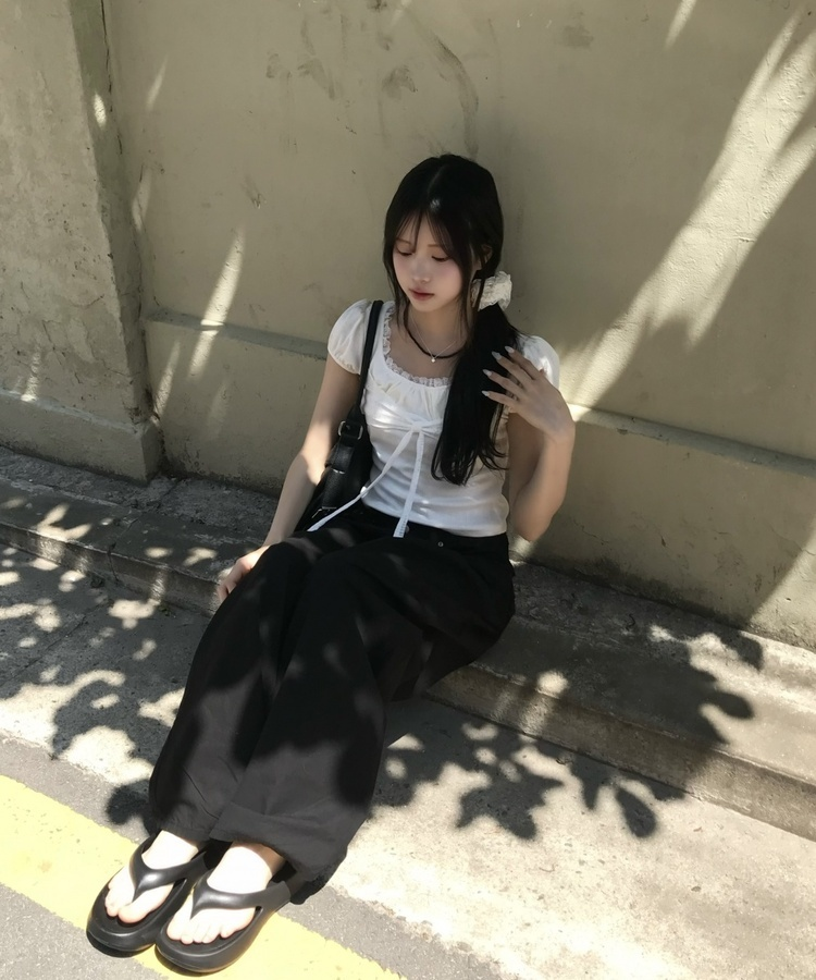 레이스 레이어드 반소매 티셔츠 화이트