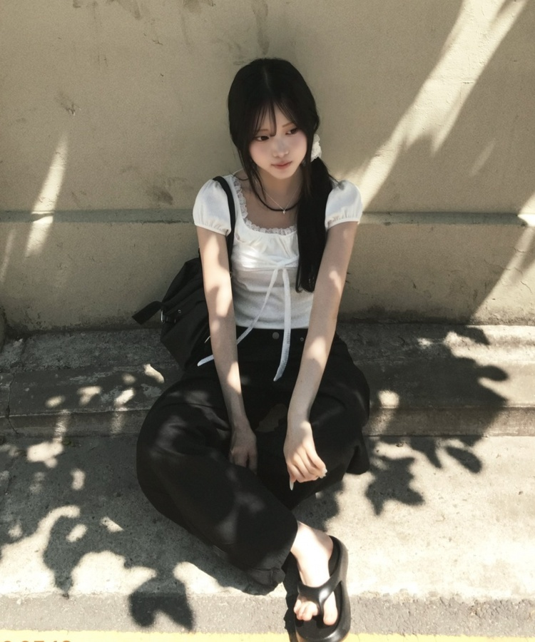 레이스 레이어드 반소매 티셔츠 화이트
