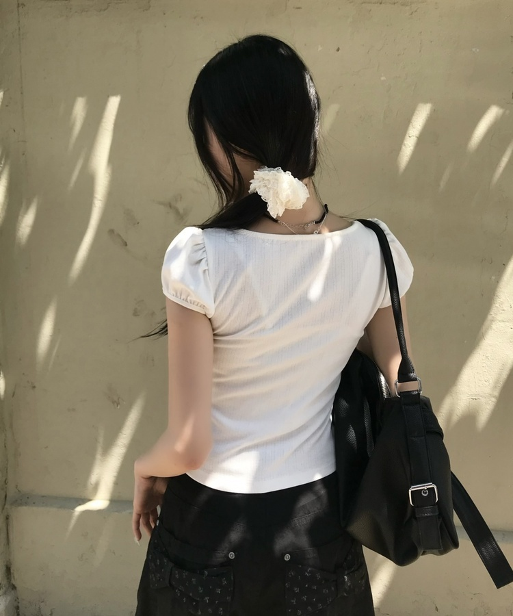 레이스 레이어드 반소매 티셔츠 화이트