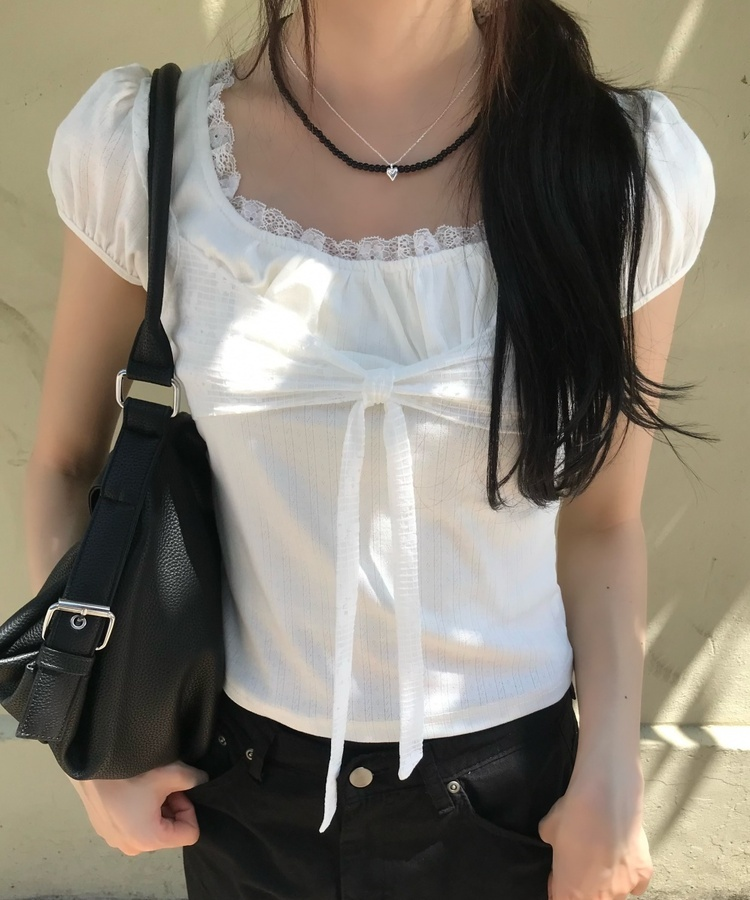 레이스 레이어드 반소매 티셔츠 화이트