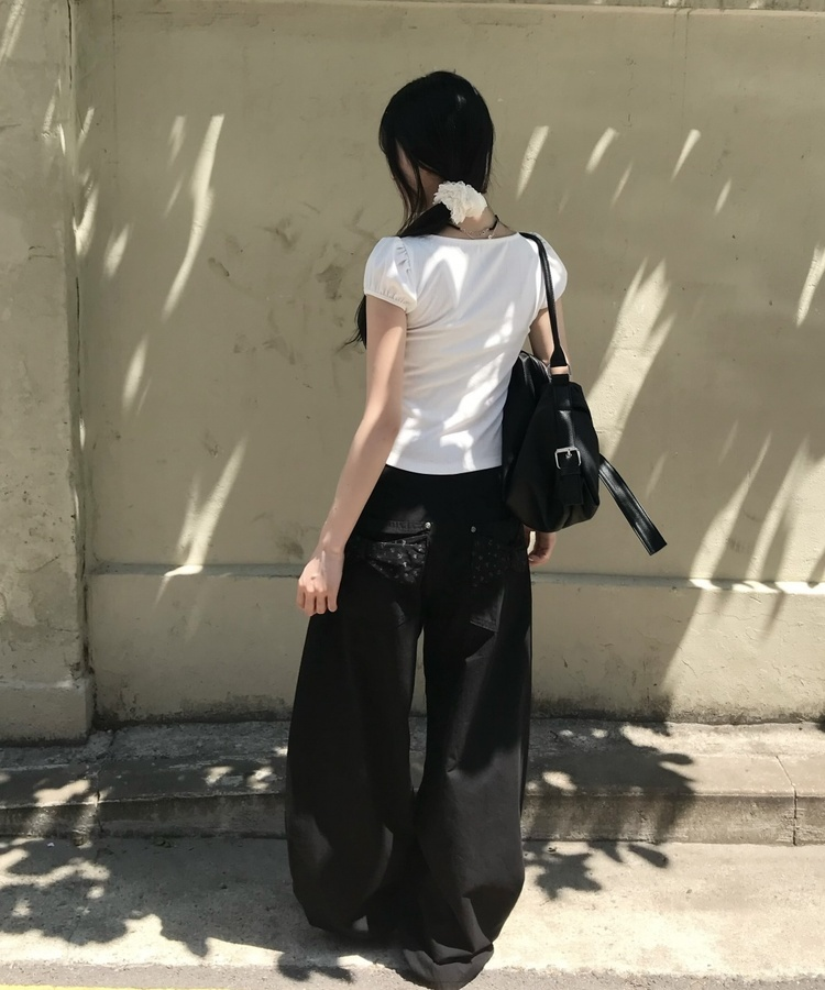 레이스 레이어드 반소매 티셔츠 화이트