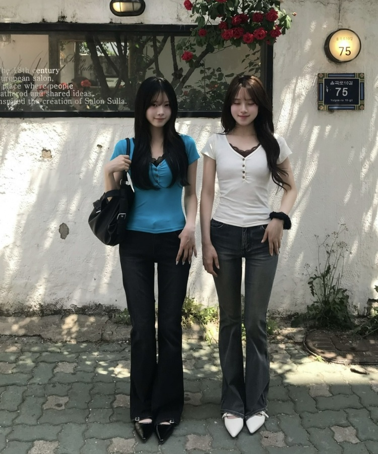 딥 V넥 버튼 반소매 티셔츠 아쿠아블루