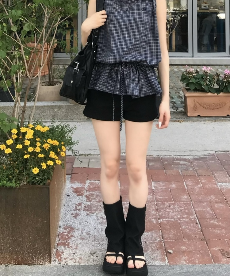 스웨이드 지퍼 부츠 샌들 블랙