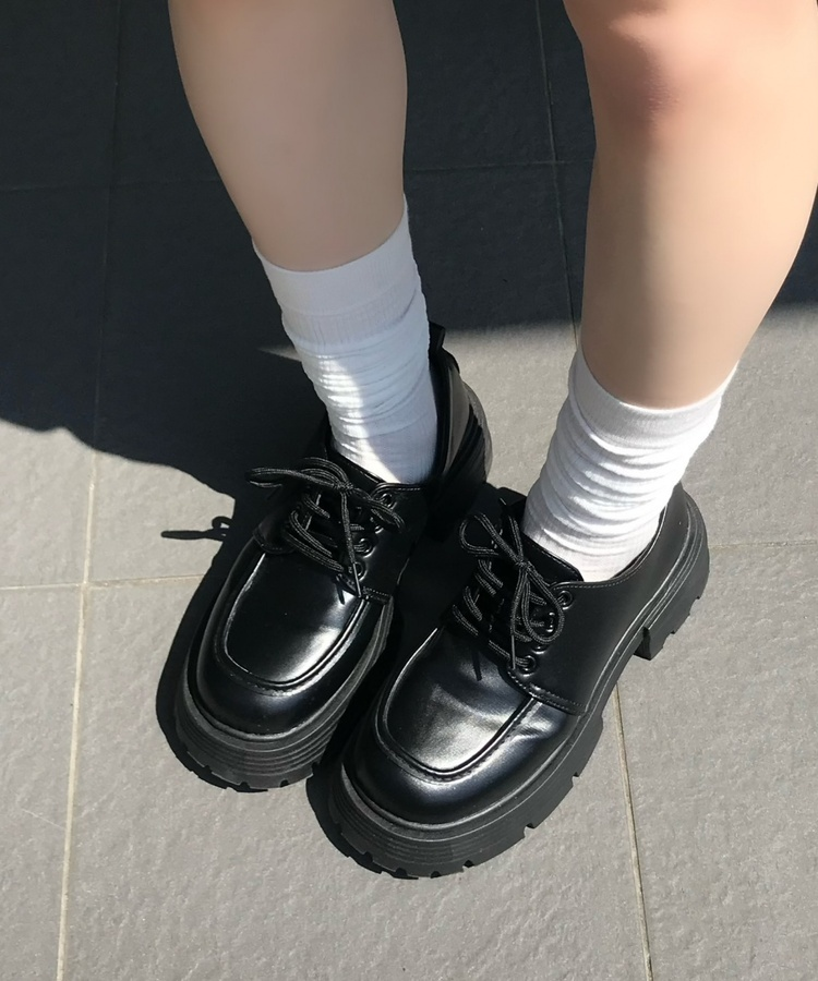 厚底レースアップローファー MATTE BLACK