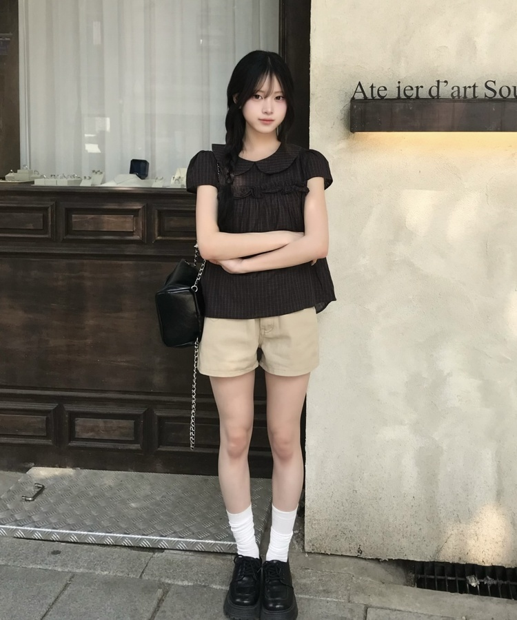 【丈別】コットンAラインショートパンツ BEIGE