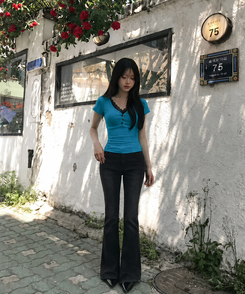 (기장별/골반보정)힙딥커버 히든밴딩 빈티지 워싱 슬림 부츠컷 데님 팬츠 블랙
