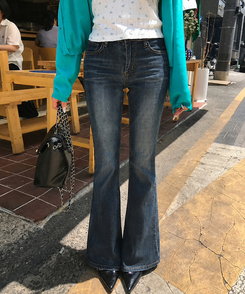 (기장별/골반보정)힙딥커버 히든밴딩 빈티지 워싱 슬림 부츠컷 데님 팬츠 그레이시진청
