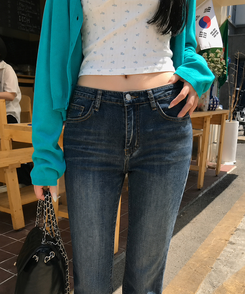 (기장별/골반보정)힙딥커버 히든밴딩 빈티지 워싱 슬림 부츠컷 데님 팬츠 그레이시진청
