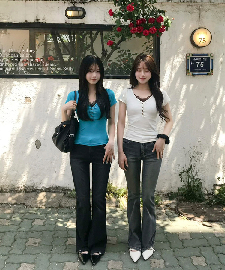 (기장별/골반보정)노튼 힙딥커버 히든밴딩 빈티지 워싱 골반뽕 슬림 부츠컷 데님 팬츠 블랙
