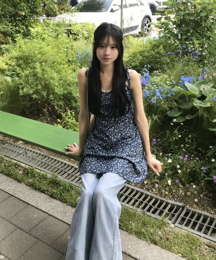 花柄フレアワンピース NAVY