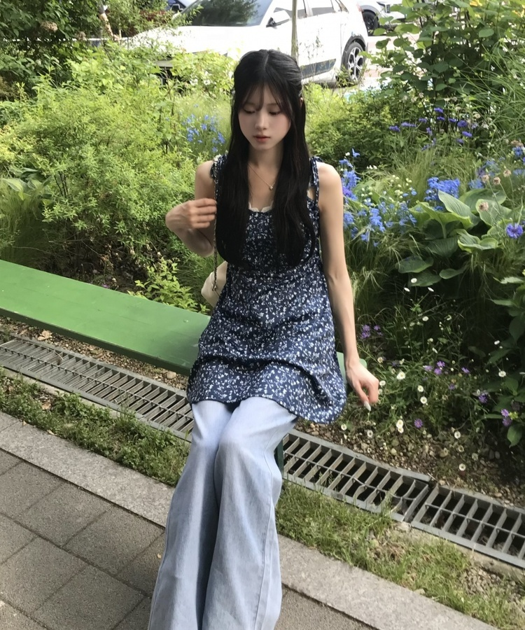 花柄フレアワンピース NAVY