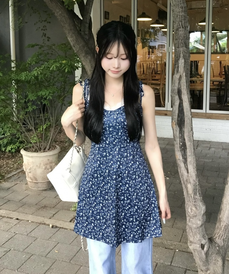 花柄フレアワンピース NAVY