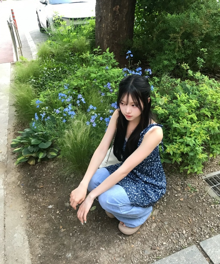 花柄フレアワンピース NAVY