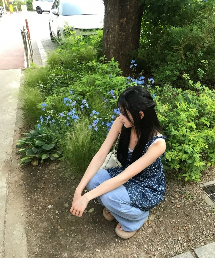 花柄フレアワンピース NAVY