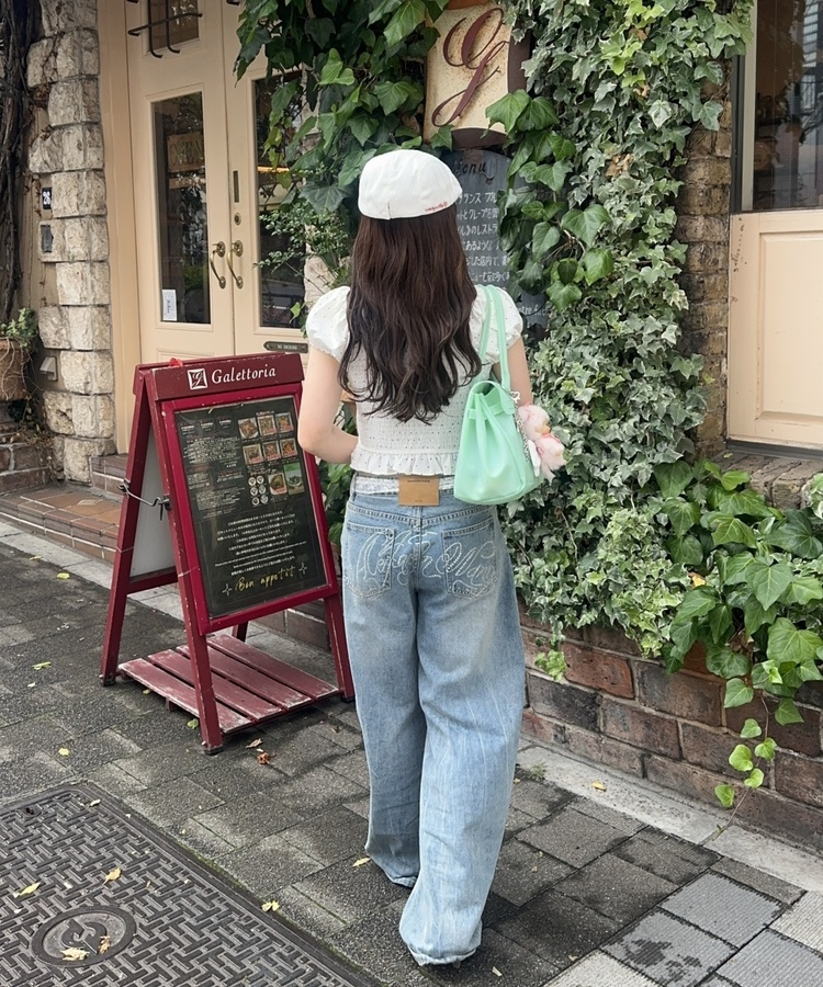 ドットフリル半袖ブラウス IVORY
