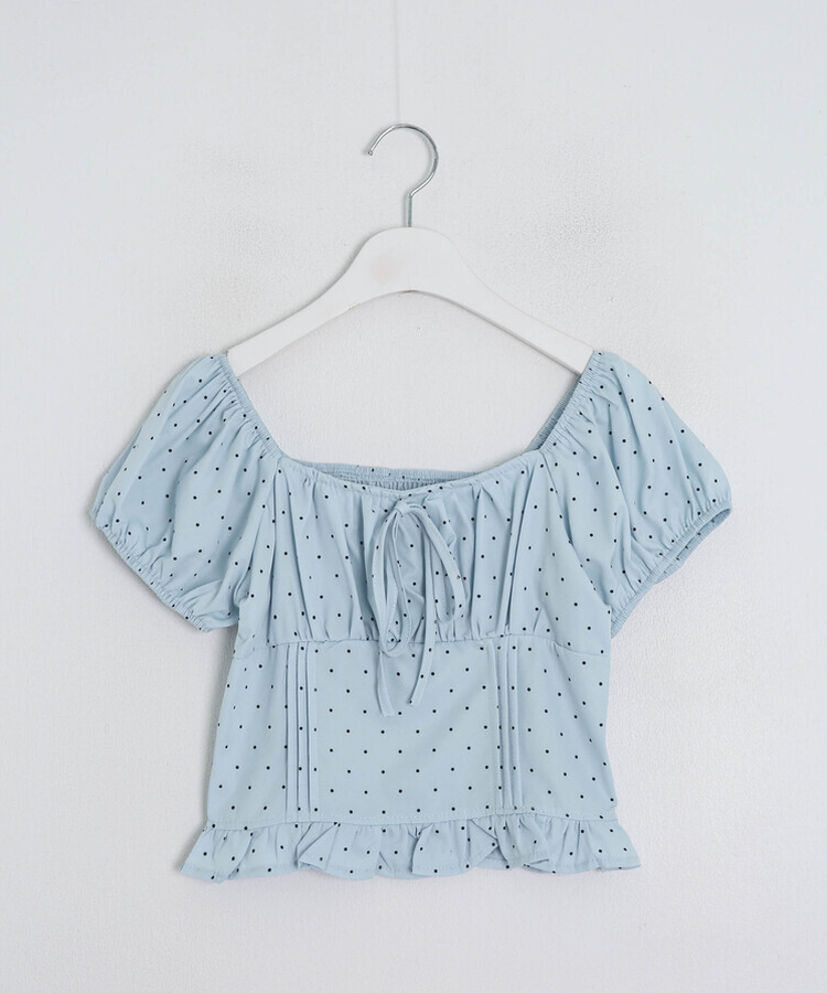 ドットフリル半袖ブラウス