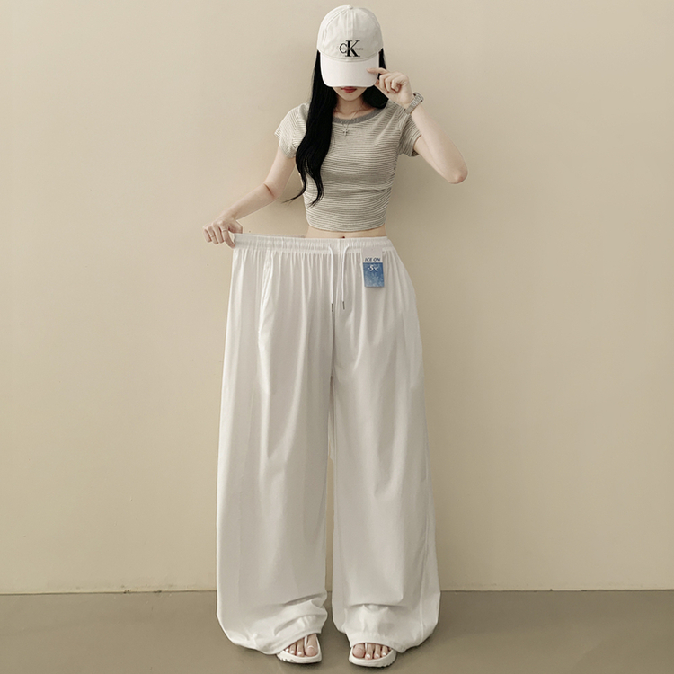 쿨링 밴딩 여름 차르르 와이드 벌룬 여름 나일론 냉감 스트링 트레이닝 아이스 롱팬츠 빅사이즈 남녀공용 키작녀 키큰녀 넉넉함보장 아이보리