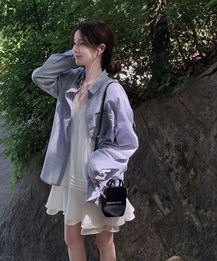 [찰랑!/한여름까지]다이어리 레이어드 나시 플레어 시스루 미니 원피스 아이보리