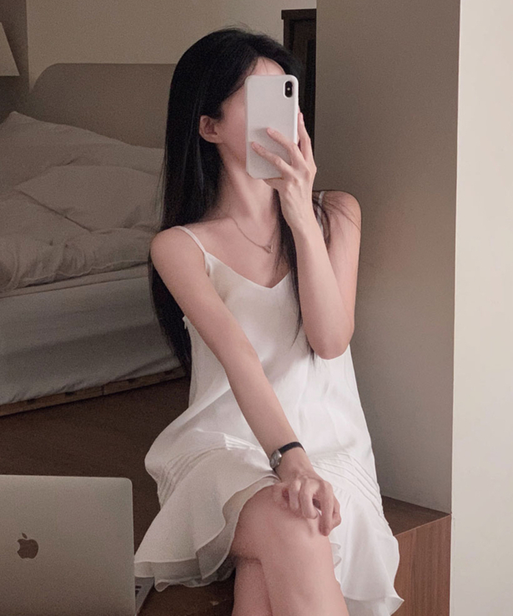 [찰랑!/한여름까지]다이어리 레이어드 나시 플레어 시스루 미니 원피스 아이보리
