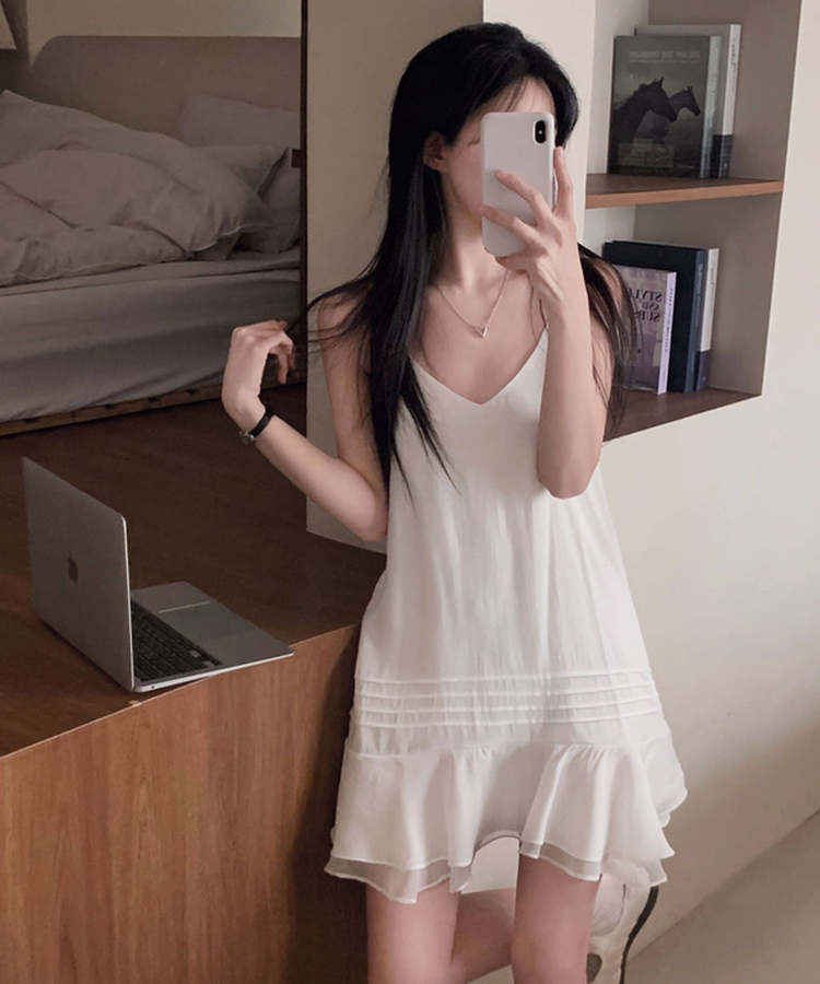 [찰랑!/한여름까지]다이어리 레이어드 나시 플레어 시스루 미니 원피스 아이보리