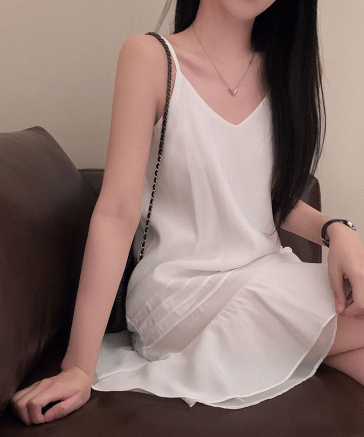 [찰랑!/한여름까지]다이어리 레이어드 나시 플레어 시스루 미니 원피스 아이보리
