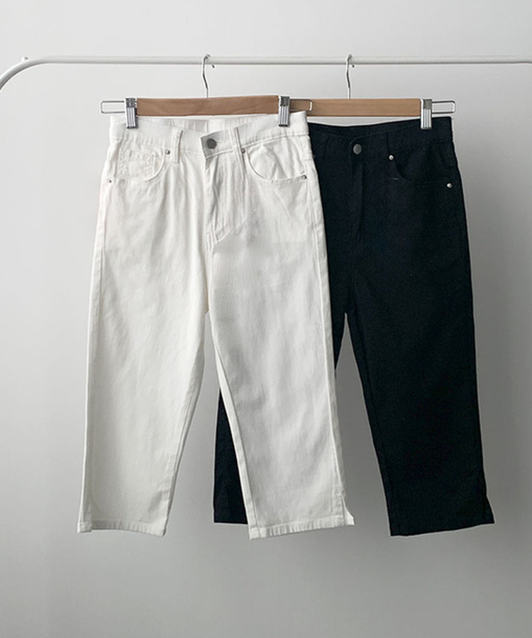 레빅 밑단트임 뒷포켓 6부 스판 코튼 카프리 팬츠