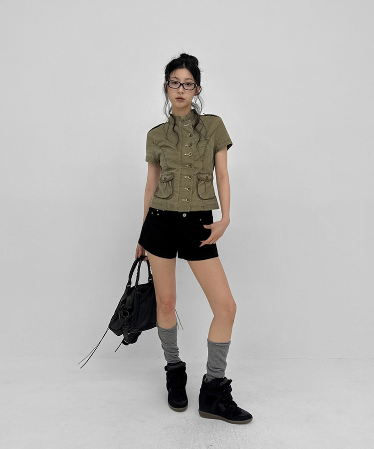 ナポレオン半袖ジャケット KHAKI