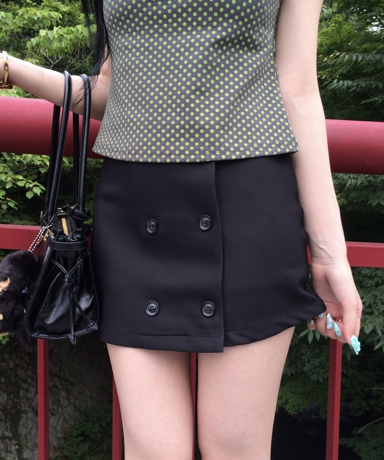 ダブルボタンラップスカートパンツ BLACK