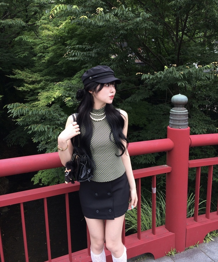 ダブルボタンラップスカートパンツ BLACK