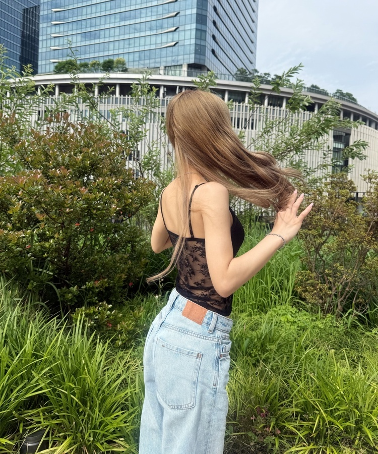 시스루 플라워 레이스 뷔스티에 캐미솔 블랙