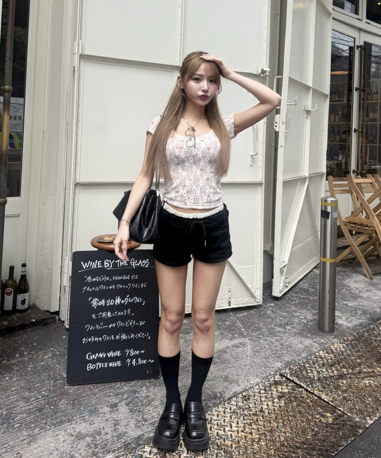 레이어드 로우웨스트 숏팬츠 블랙