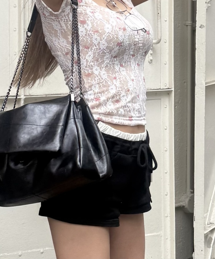 레이어드 로우웨스트 숏팬츠 블랙