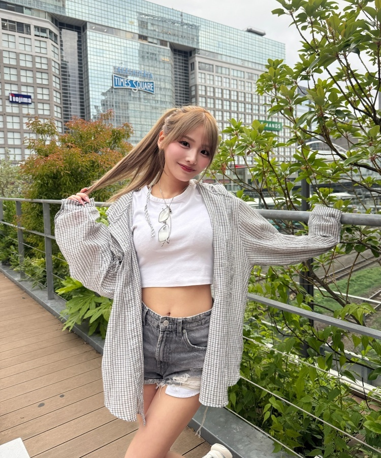 체크 후드 오버핏 셔츠 그레이