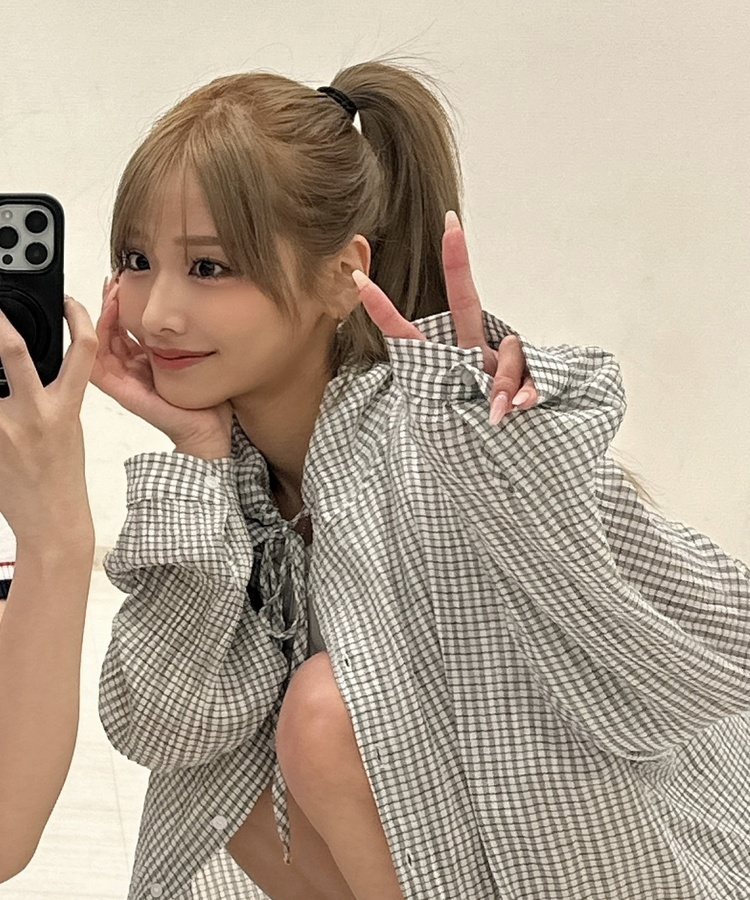체크 후드 오버핏 셔츠 그레이