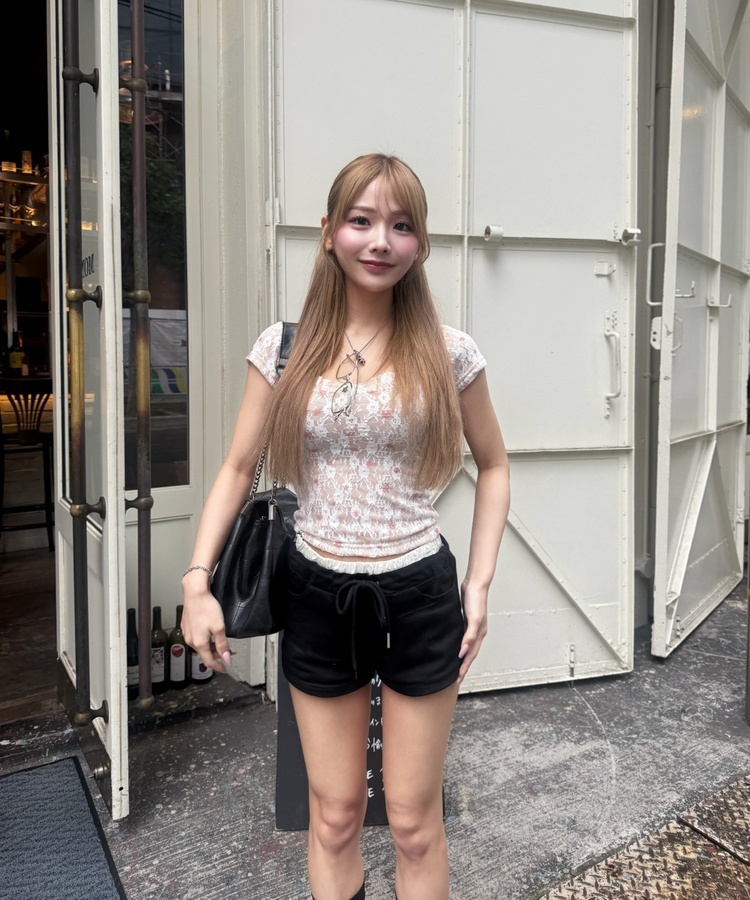 로맨틱 레이스 반팔 탑 살구