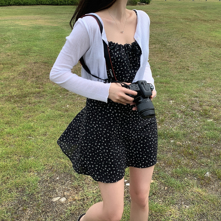 フラワーキャミソールミニワンピース BLACK